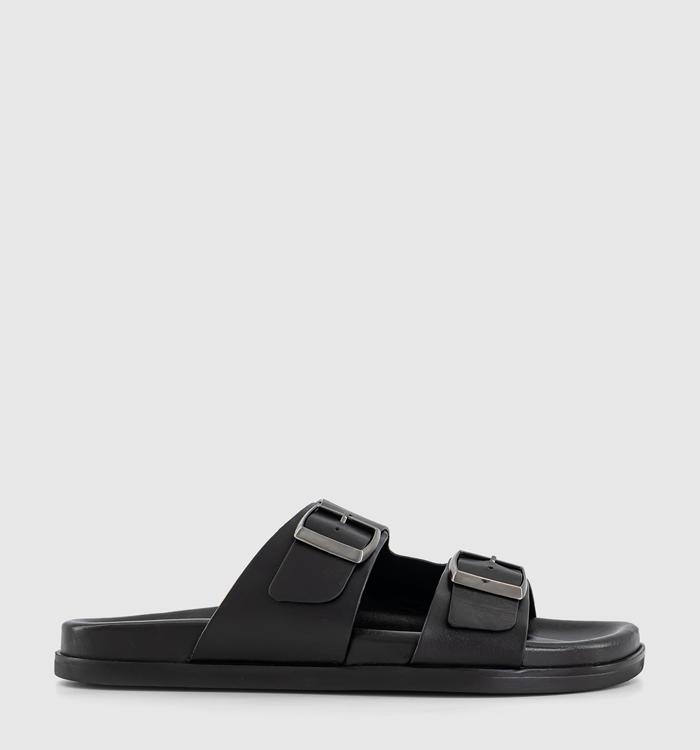 OFFICE Saunders Double Buckle Sandals Black Leather