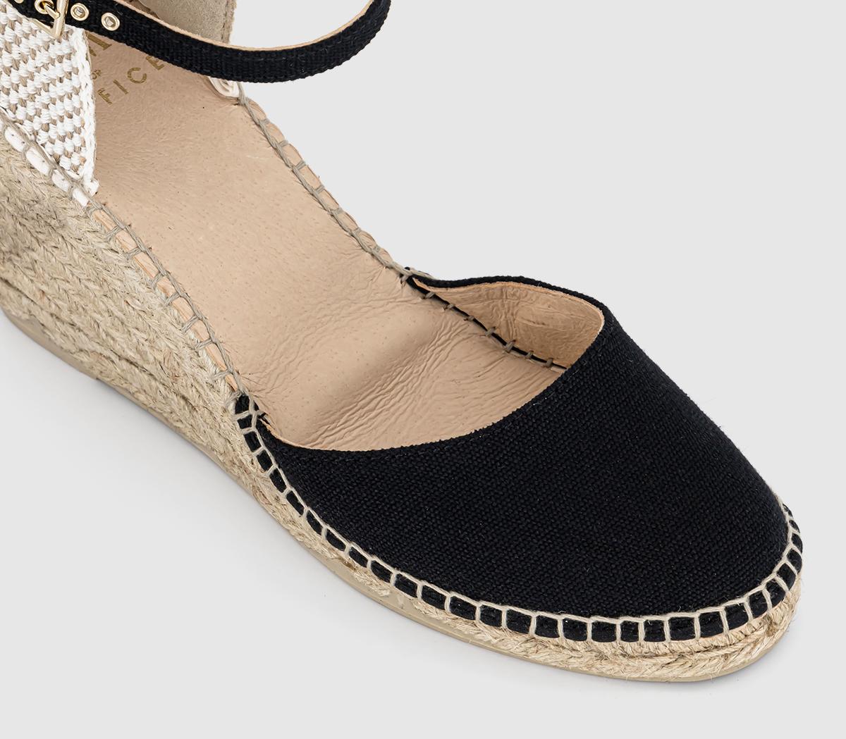 Gaimo for OFFICE Alex Closed Toe Espadrille Wedges Black Canvas - Mid Heels