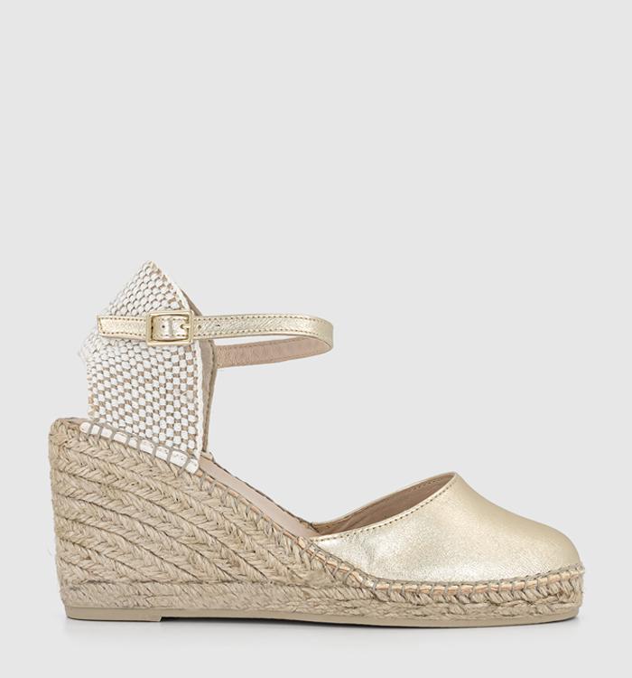Gaimo for OFFICE Alex Closed Toe Espadrille Wedges Gold Leather