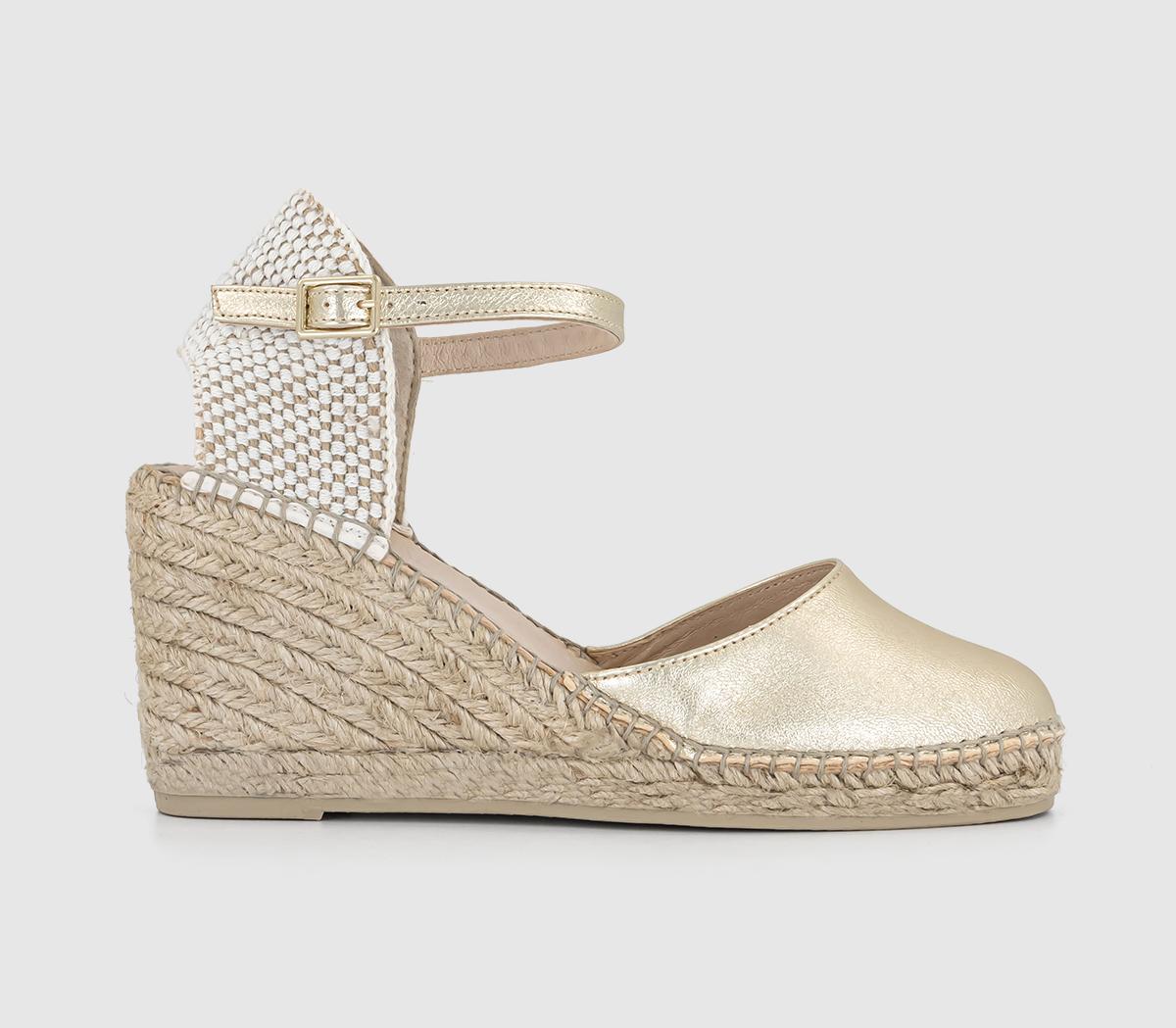 Gaimo for OFFICEAlex Closed Toe Espadrille WedgesGold Leather