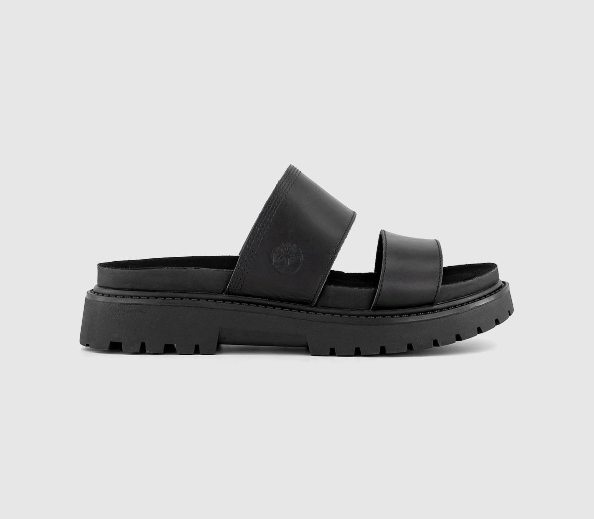 Timberland Womens Clairemont Way 2 Band Slides Black Full Grain, 3.5