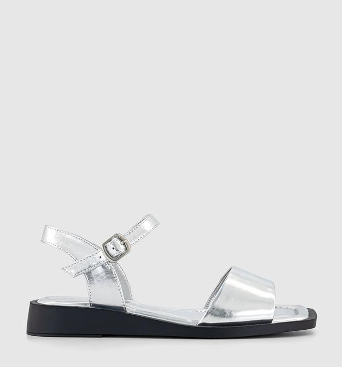 OFFICE Samara Two Part Low Wedge Sandals Silver