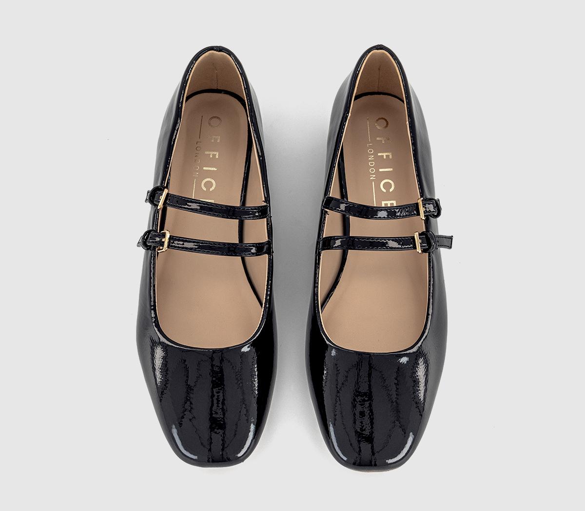 OFFICE Frances Two Strap Mary Janes New Black Patent - Flat Shoes