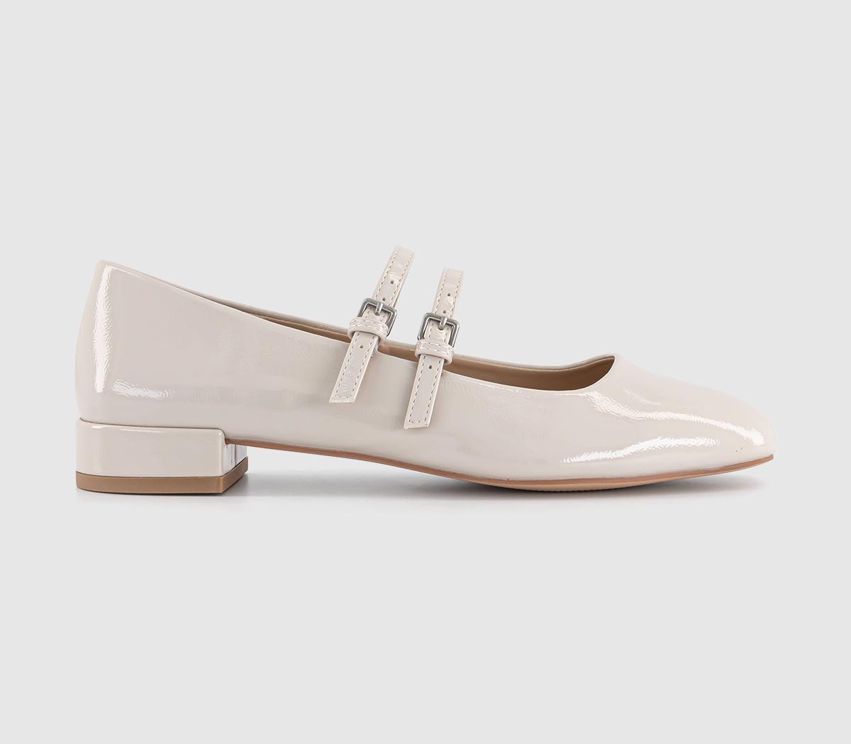 OFFICE Frances Two Strap Mary Janes Cream Patent Flat Shoes for Women