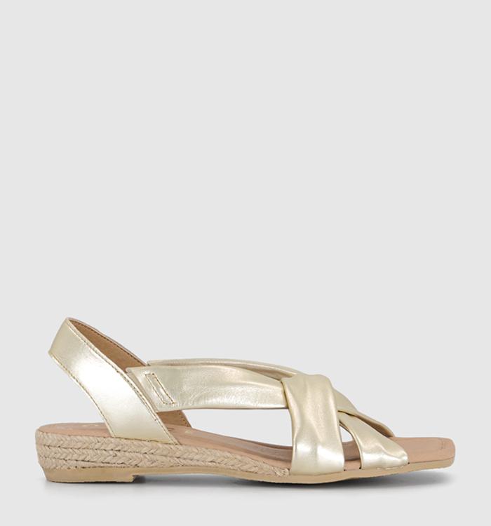 OFFICE Sasha Square Toe Cross Over Espadrille Sandals Gold