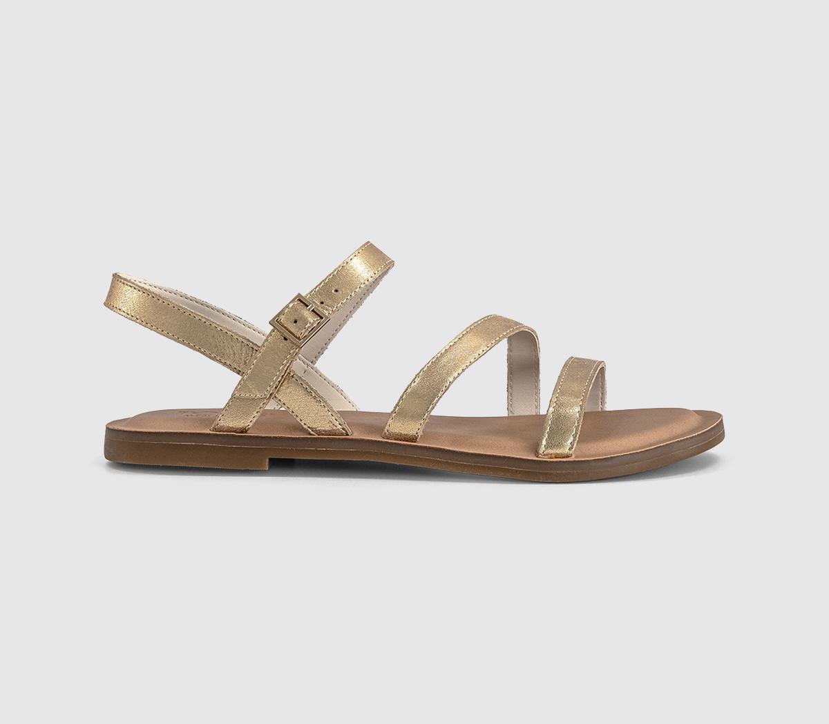 TOMS Womens Kira Sandals Light Gold Metallic Leather Multi, 7