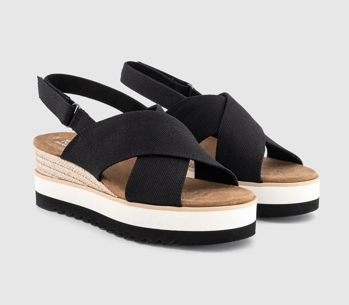 TOMS Diana Cross Strap Wedge Sandals Black - Women’s Sandals