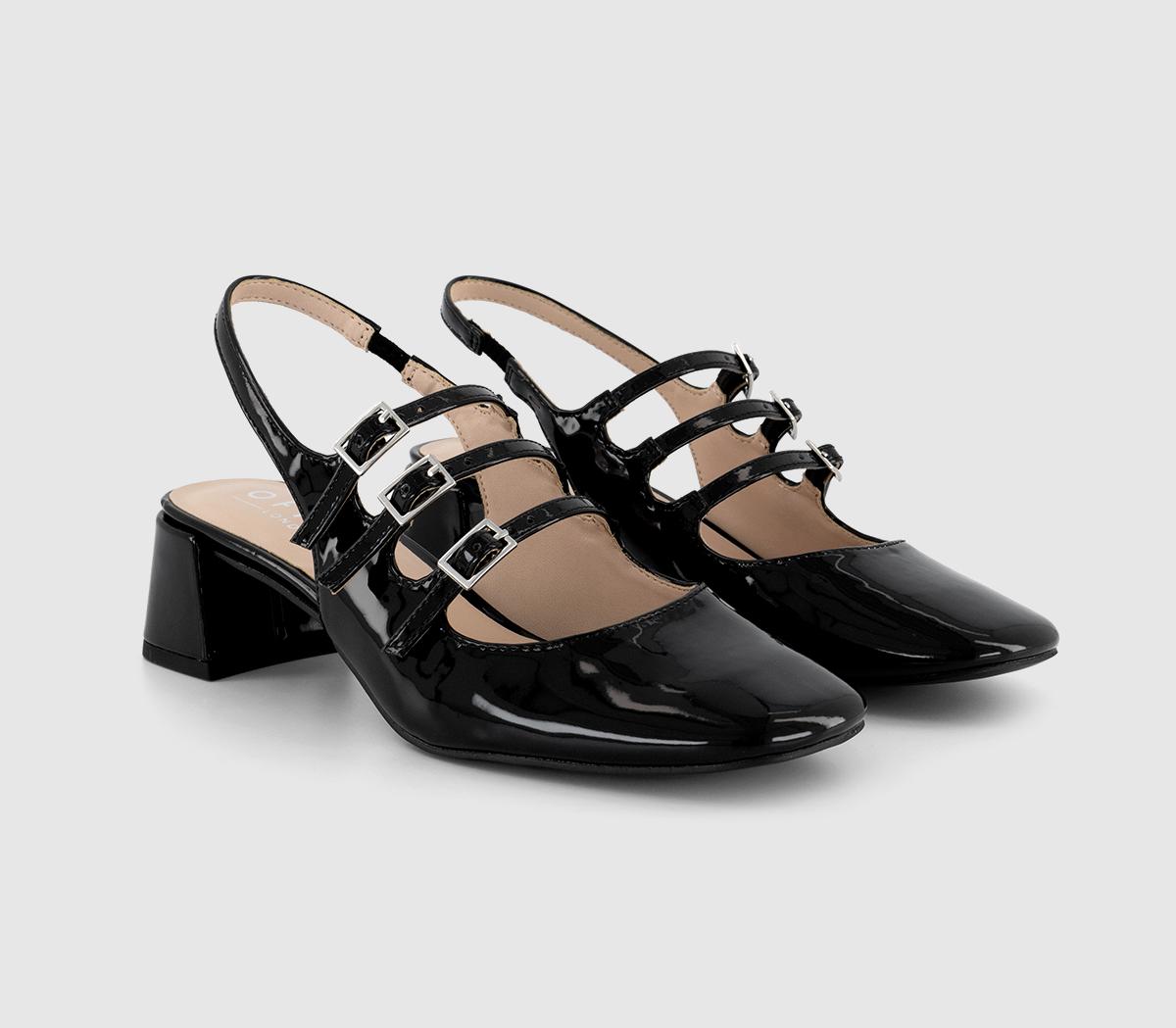 OFFICE Mylah Triple Strap Sling Back Mary Janes Black - Mid Heels