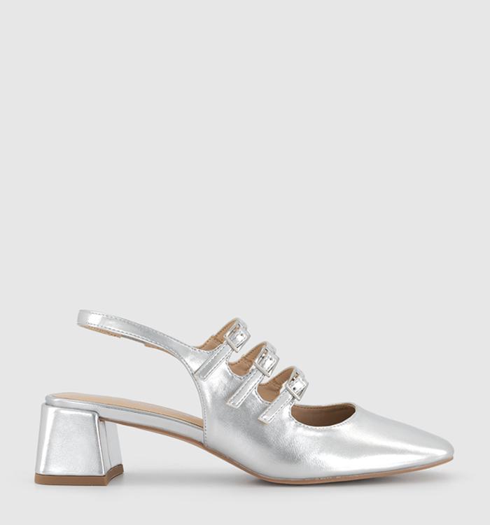 OFFICE Mylah Triple Strap Sling Back Mary Janes Silver