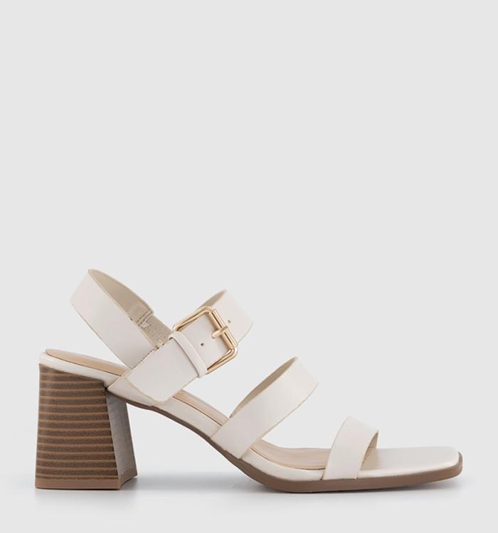 OFFICE Mina 3 Strap Block Heels Off White