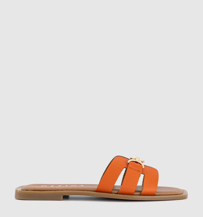 OFFICE Sorrento Gold Trim Slides Orange Leather