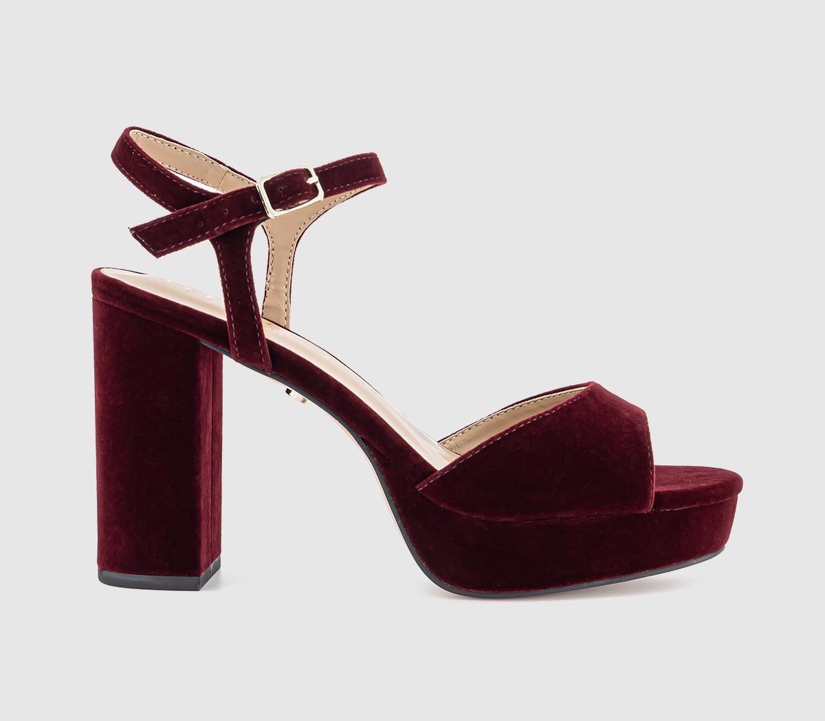 OFFICE Womens Havoc Round Toe Platform Heeled Sandals Burgundy Velvet Red, 4