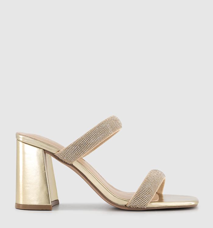 OFFICE Mori 2 Strap Embellished Mules Gold