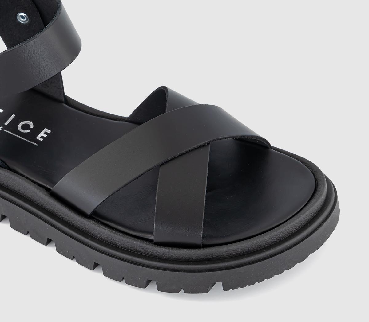 OFFICEShout Cross Over Leather Chunky Sandals OFFICEShout Cross Over Leather Chunky SandalsBlack Leather