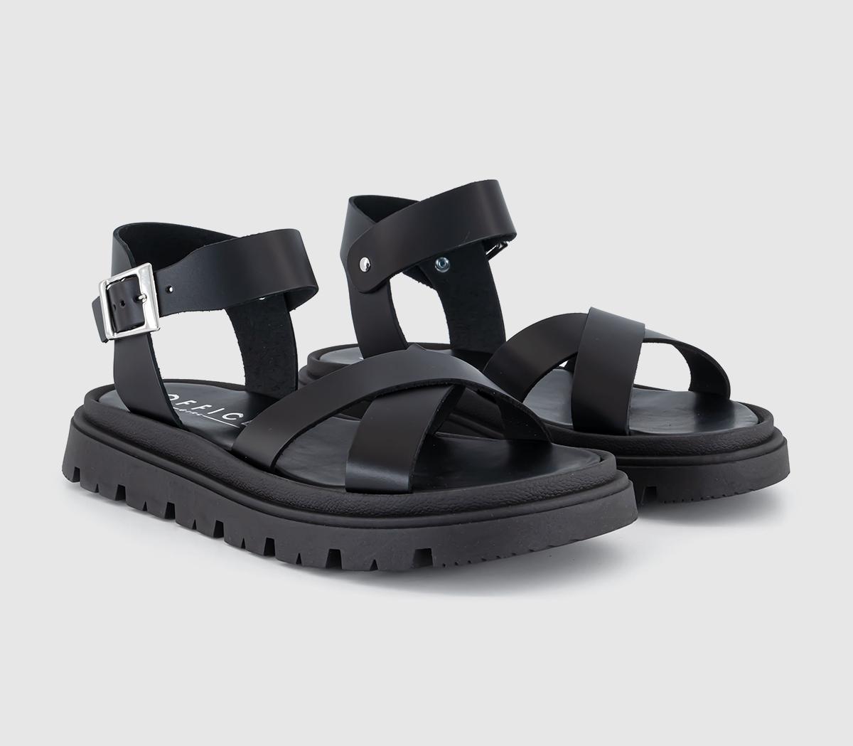OFFICEShout Cross Over Leather Chunky Sandals OFFICEShout Cross Over Leather Chunky SandalsBlack Leather