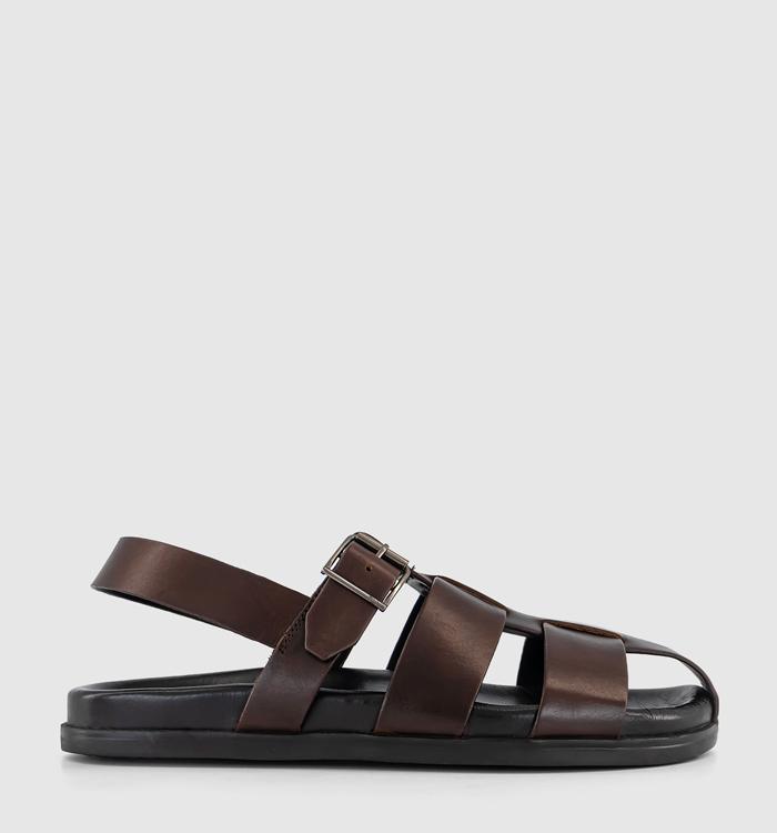 OFFICE Sullivan Leather Fisherman Sandals Brown Leather