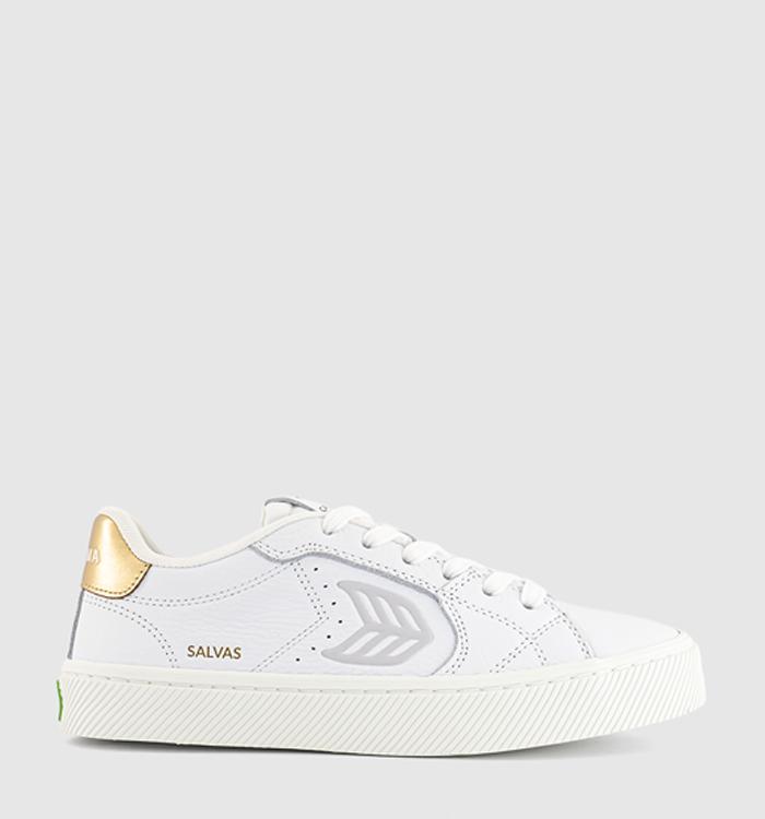 CARIUMA Salvas Premium Leather Trainers White Ice Metallic Gold