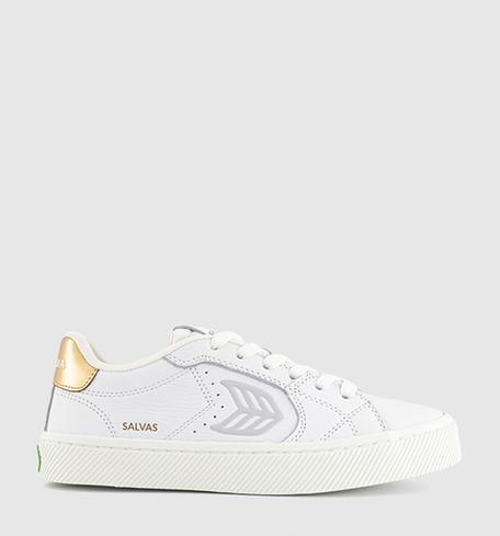 Cariuma Salvas Premium Leather Trainers White Ice Metallic Gold