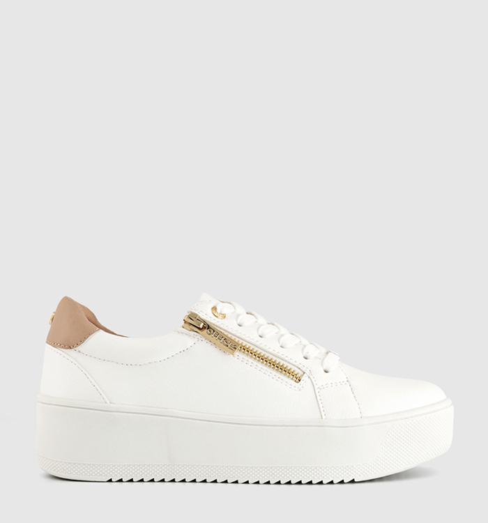 OFFICE Trinity Zip Detail Lace Up Platform Trainers White