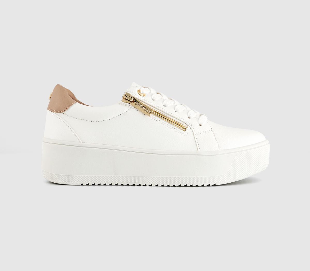 OFFICETrinity Zip Detail Lace Up Platform TrainersWhite