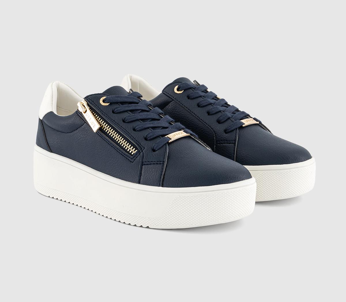 OFFICE Trinity Zip Detail Lace Up Platform Trainers OFFICE Trinity Zip Detail Lace Up Platform Trainers Navy