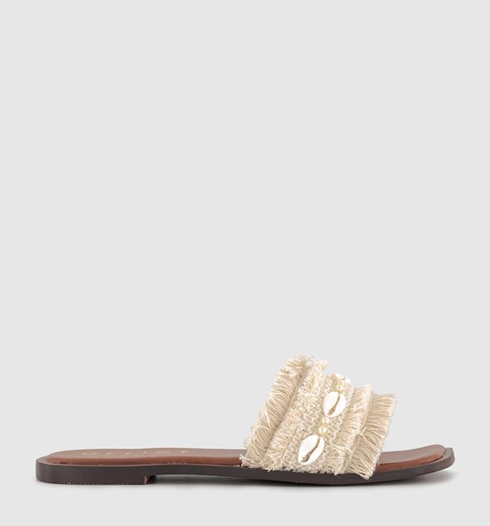 OFFICE Shelly Embellished Shell Sliders Off White