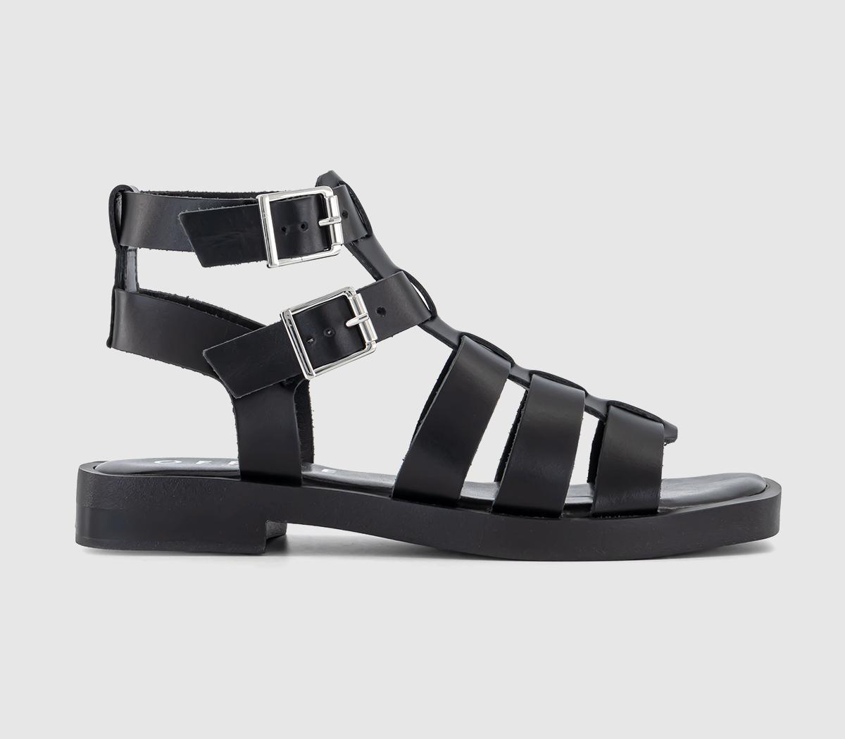 OFFICE Womens Soaring Gladiator Sandals Black Leather, 5