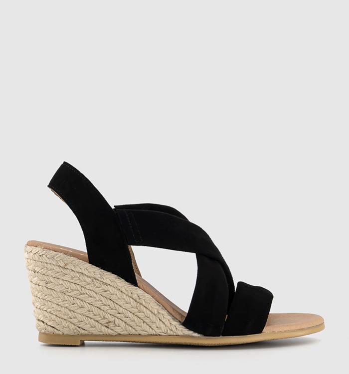 OFFICE Milly Cross Strap Slingback Espadrille Wedge Sandals Black Suede