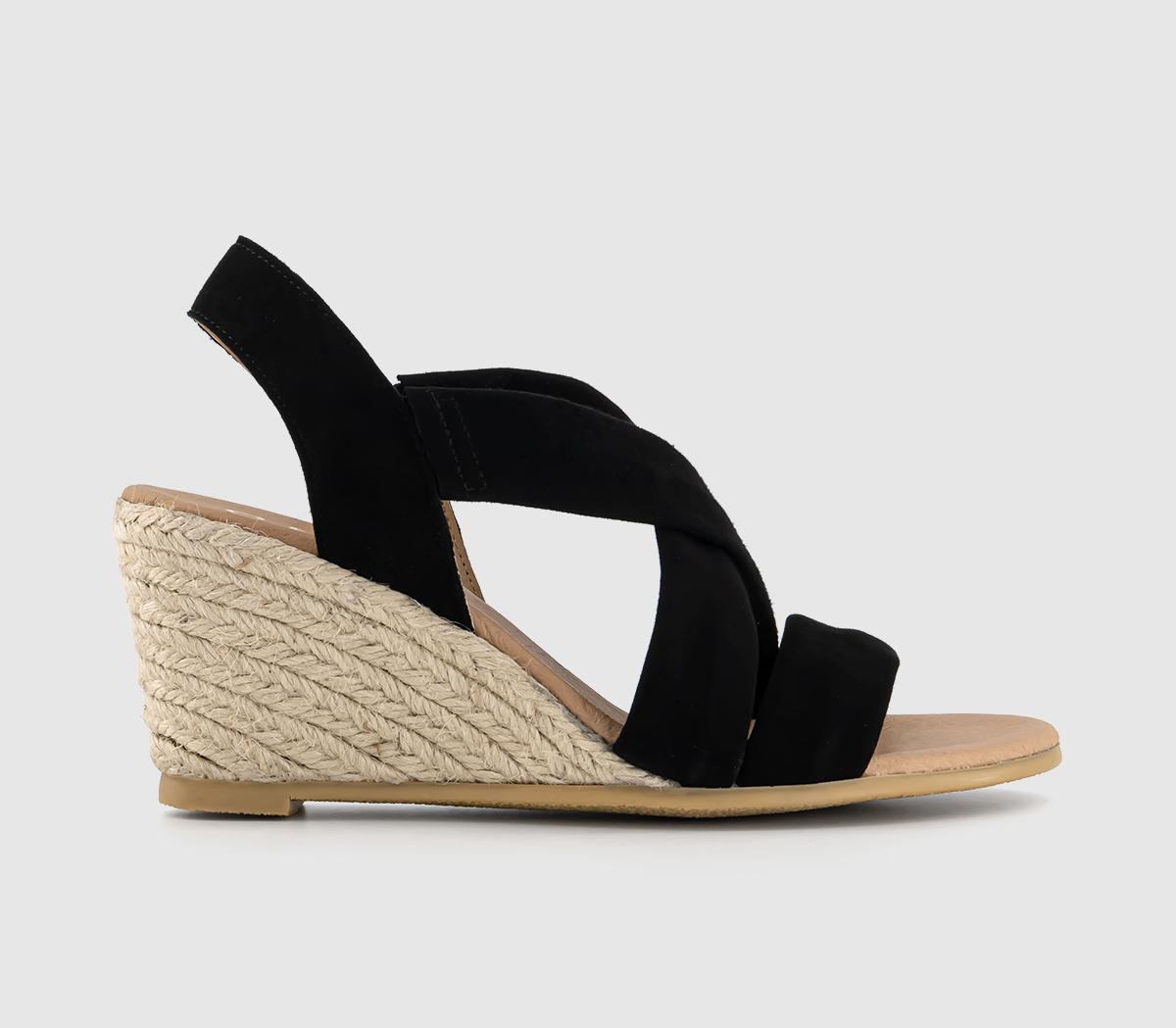 OFFICEMilly Cross Strap Slingback Espadrille Wedge SandalsBlack Suede