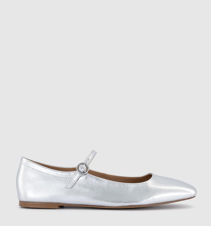 OFFICE Frill Mary Jane Ballet Flat Silver
