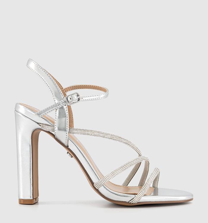 OFFICE Hannah Strappy Heeled Sandals Silver Embellished