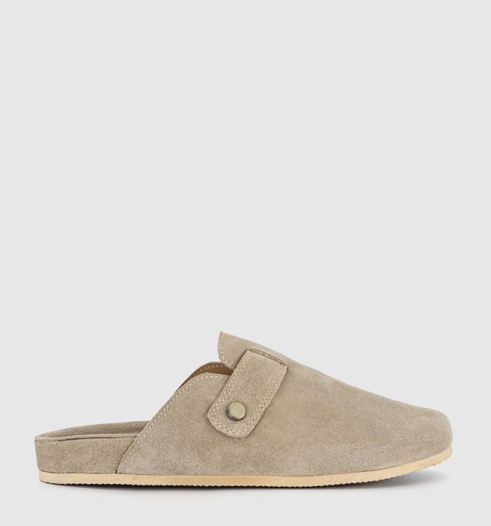 OFFICE Solar Buckle Detail Slip On Clogs Taupe Suede