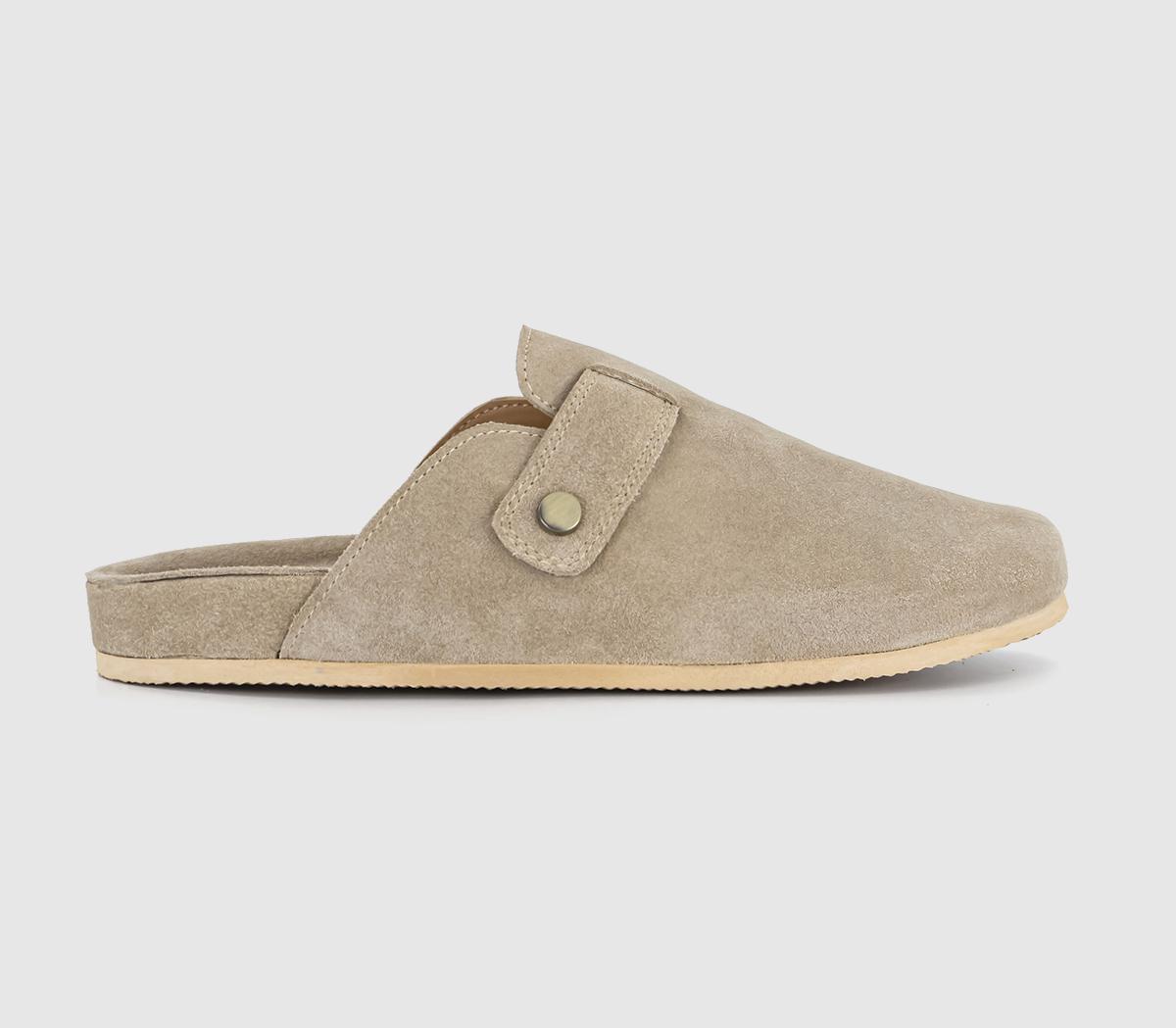 Solar Buckle Detail Slip On Clogs Taupe Suede Grey