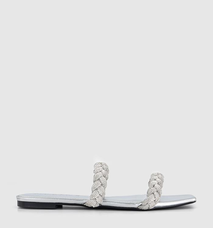 OFFICE Stella Embellished Two Plait Sandals Silver