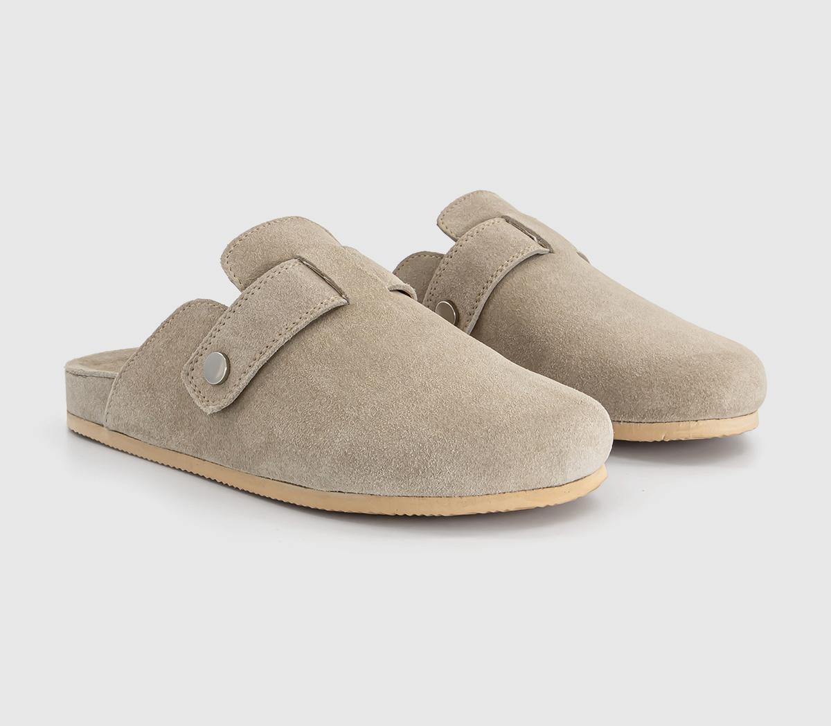 OFFICE Womens Star Buckle Detail Slip On Clogs Taupe Suede Grey, 9
