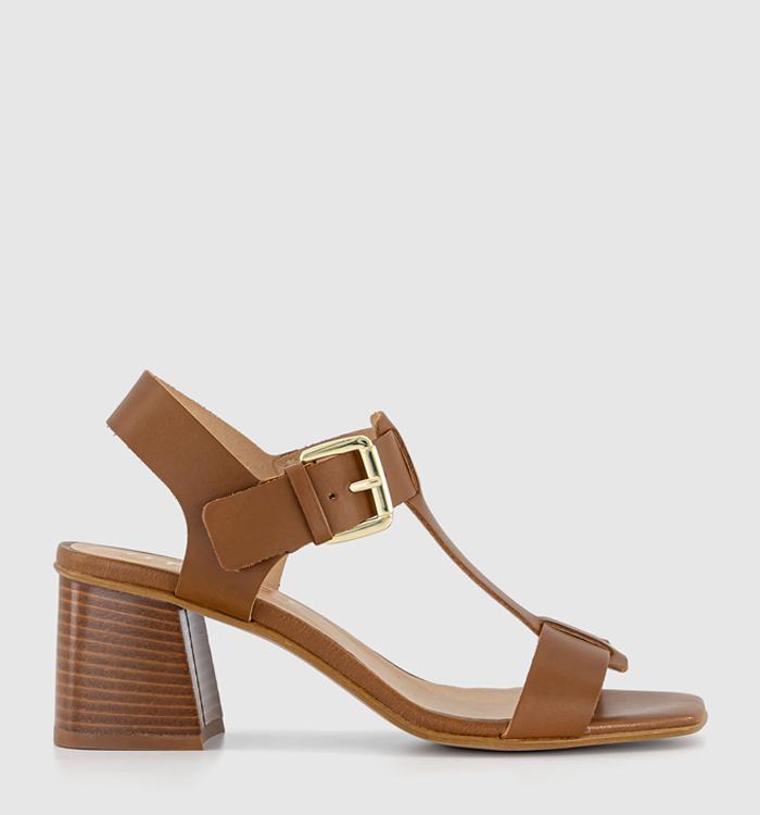 OFFICE Mauritius T Bar Sandals Tan Leather