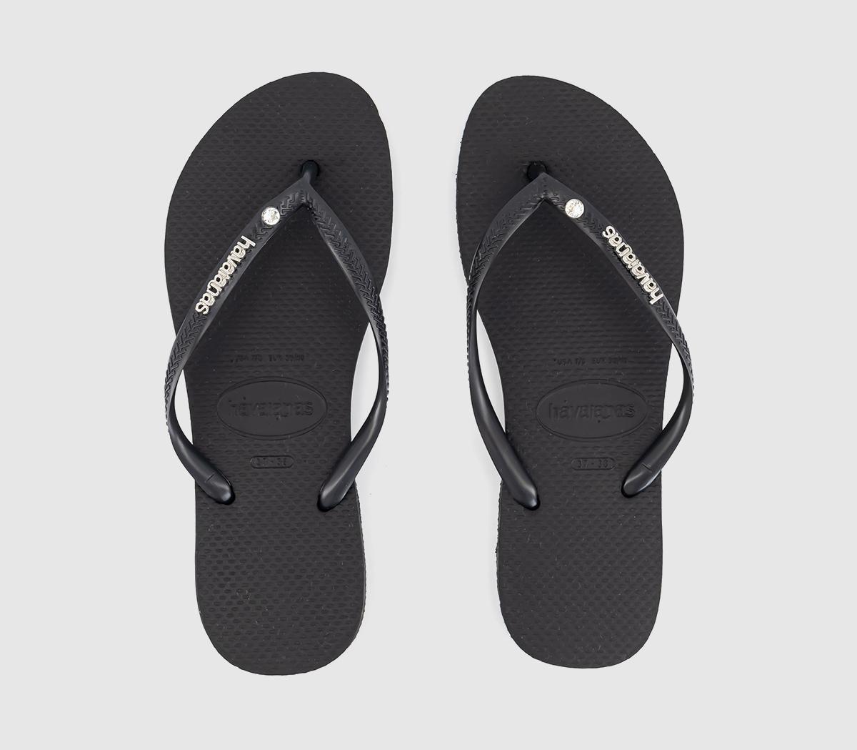 HavaianasSlim Metal Crystal Logo Flip Flops HavaianasSlim Metal Crystal Logo Flip FlopsBlack