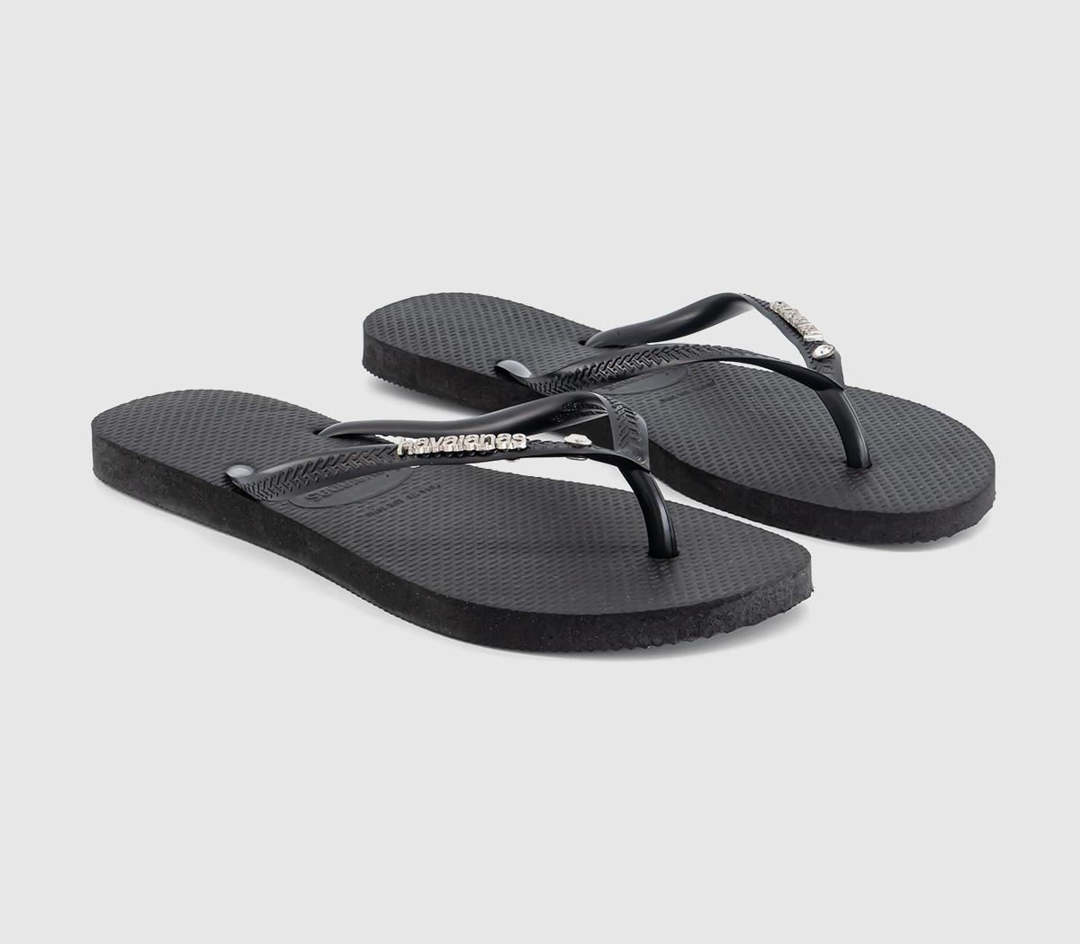 HavaianasSlim Metal Crystal Logo Flip FlopsBlack
