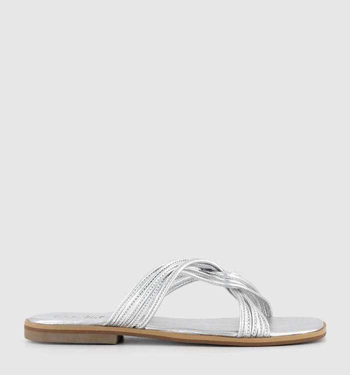 OFFICE Scout Twist Front Slides Silver Leather