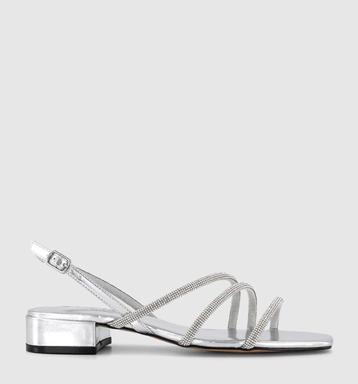 OFFICE Seduce Asymetric Strap Sandals Silver Embellished
