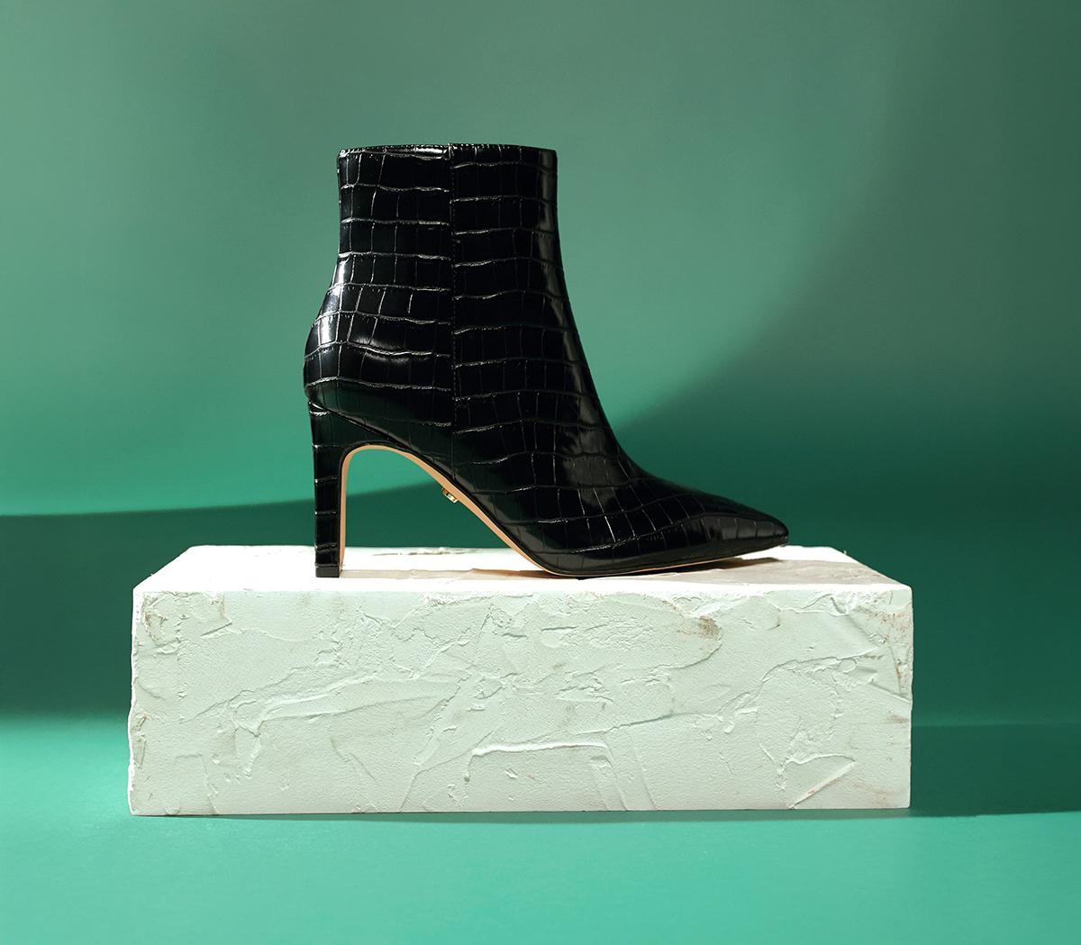 OFFICEAdele Slim Heel Ankle BootsBlack Croc