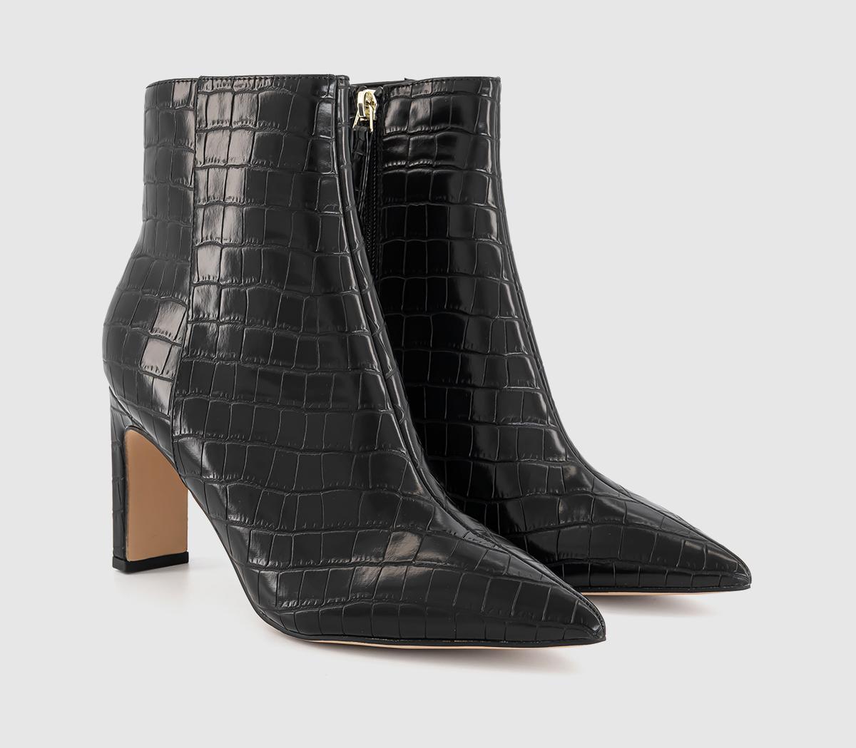 OFFICEAdele Slim Heel Ankle BootsBlack Croc