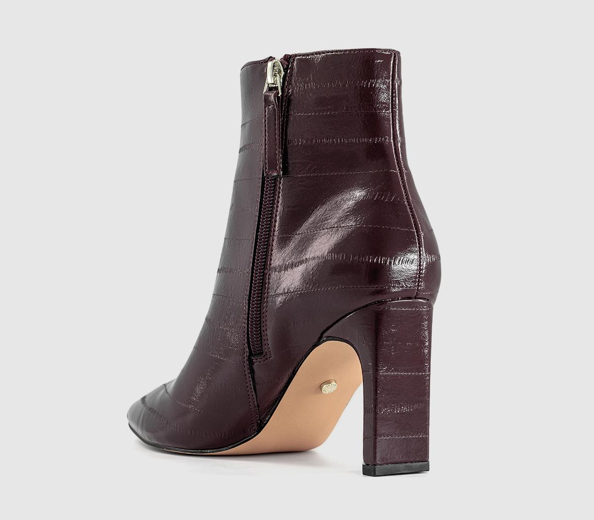 OFFICEAdele Slim Heel Ankle BootsBurgundy Emboss