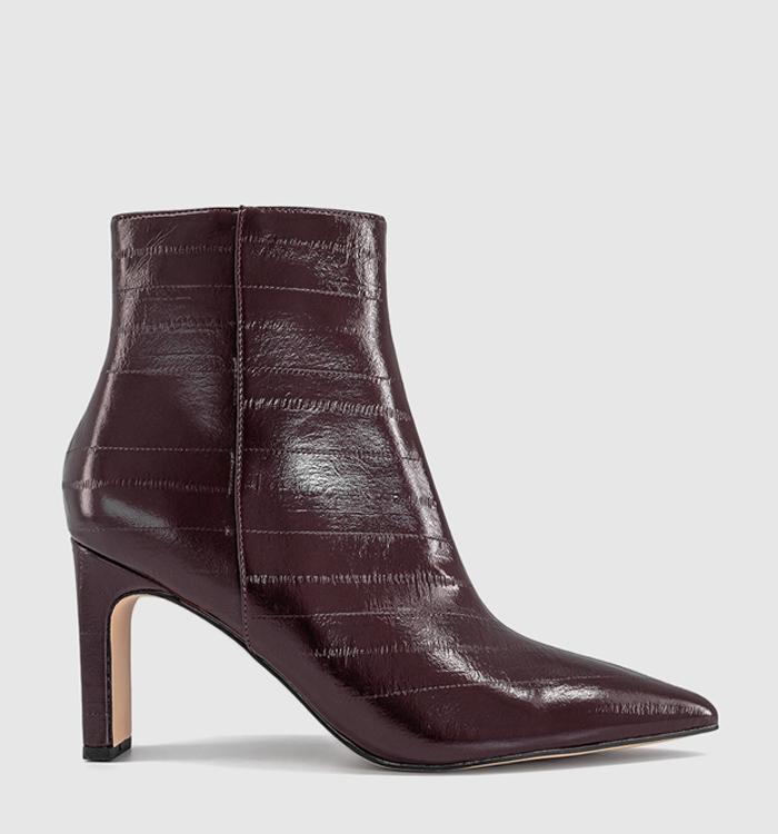 OFFICE Adele Slim Heel Ankle Boots Burgundy Emboss
