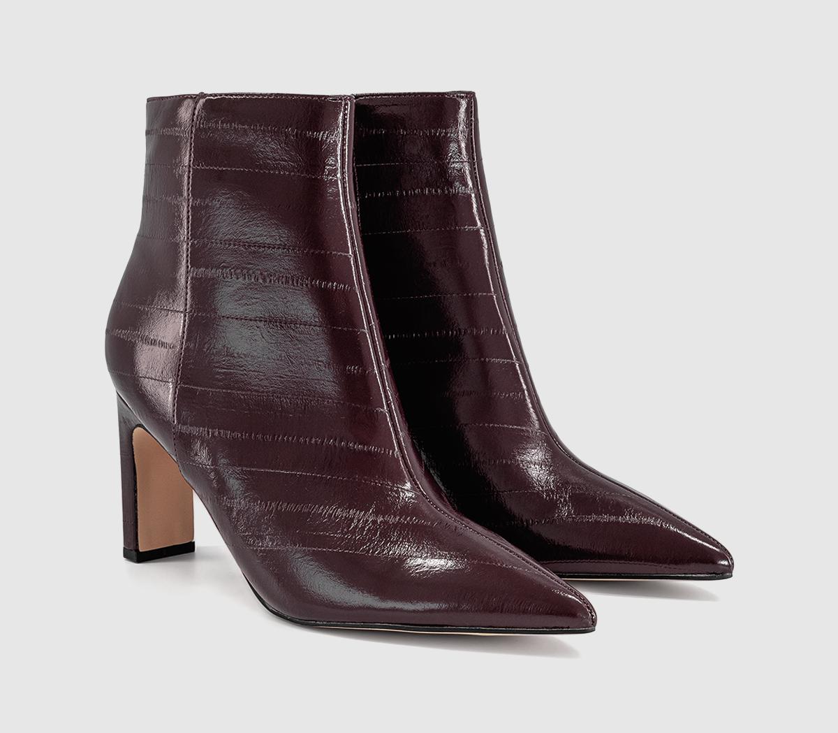 OFFICEAdele Slim Heel Ankle BootsBurgundy Emboss