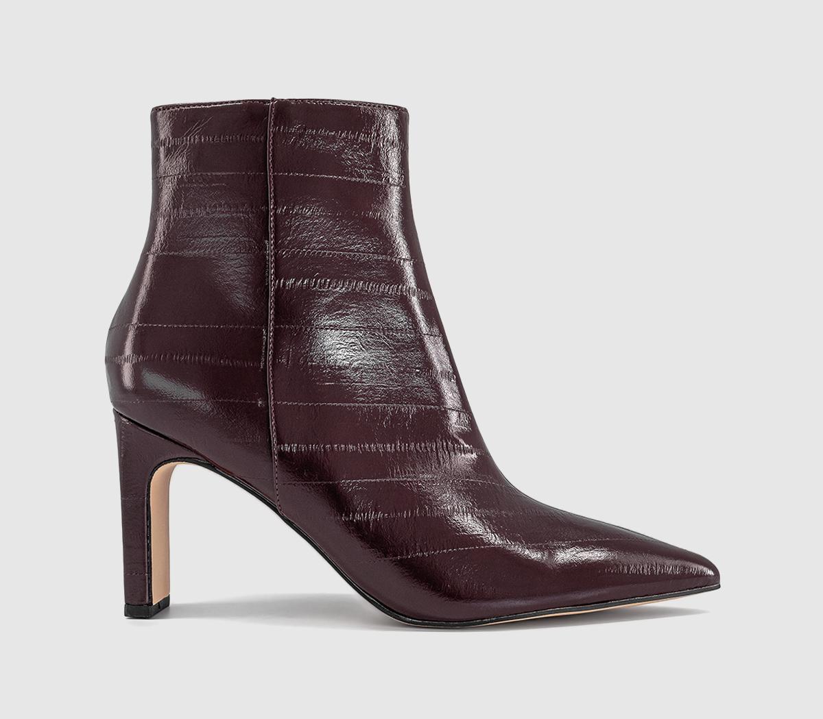 OFFICEAdele Slim Heel Ankle BootsBurgundy Emboss