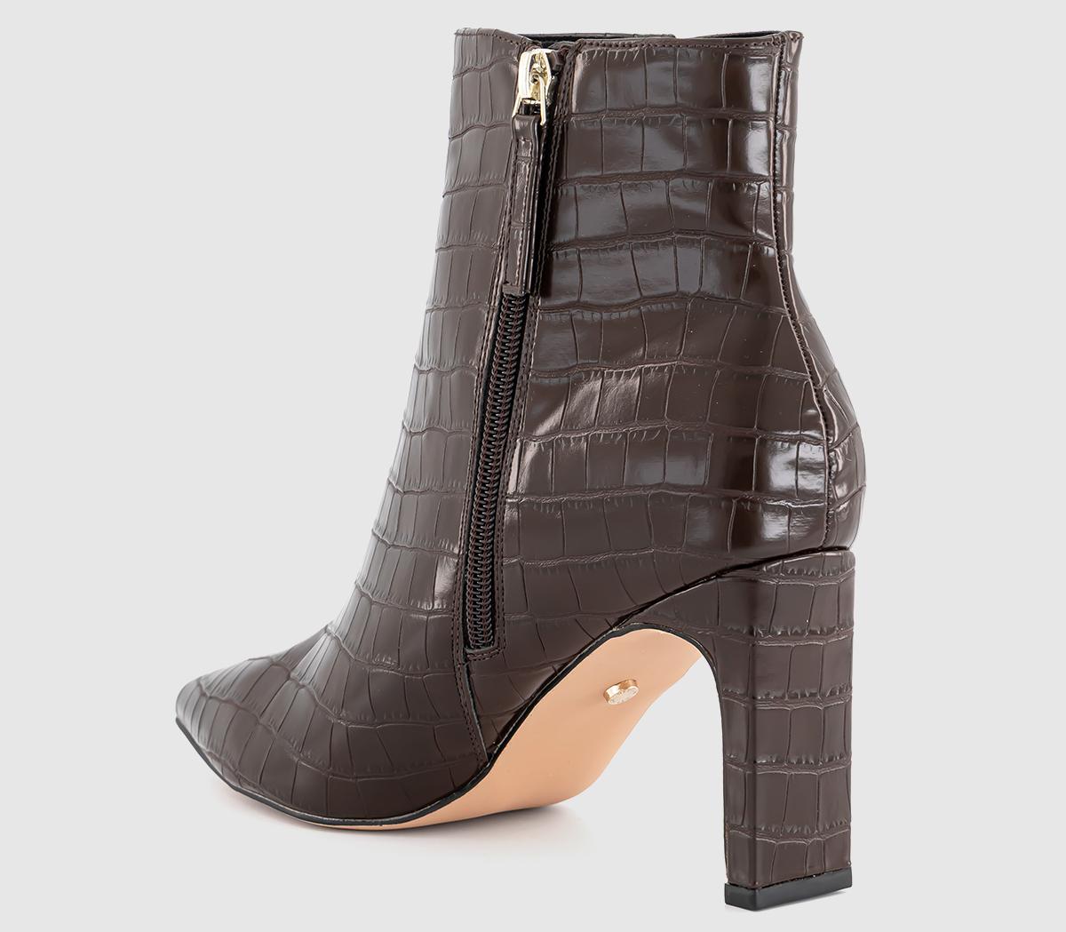 OFFICEAdele Slim Heel Ankle BootsBrown Croc