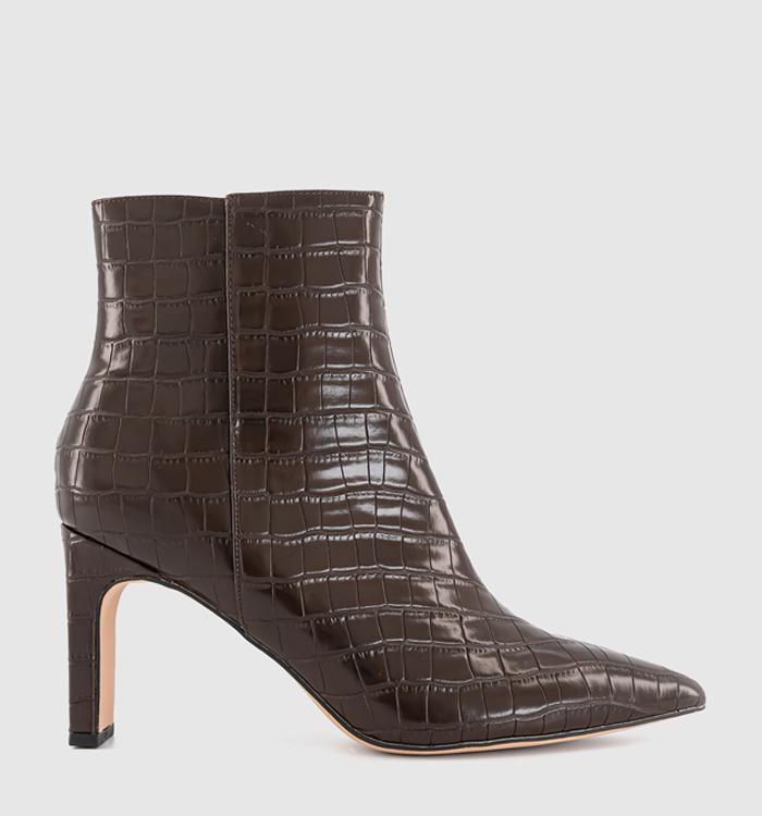OFFICE Adele Slim Heel Ankle Boots Brown Croc