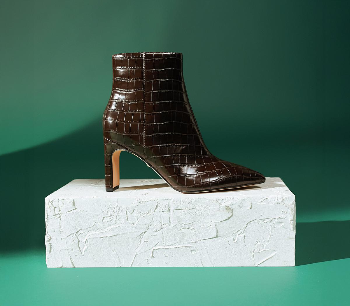 OFFICEAdele Slim Heel Ankle BootsBrown Croc