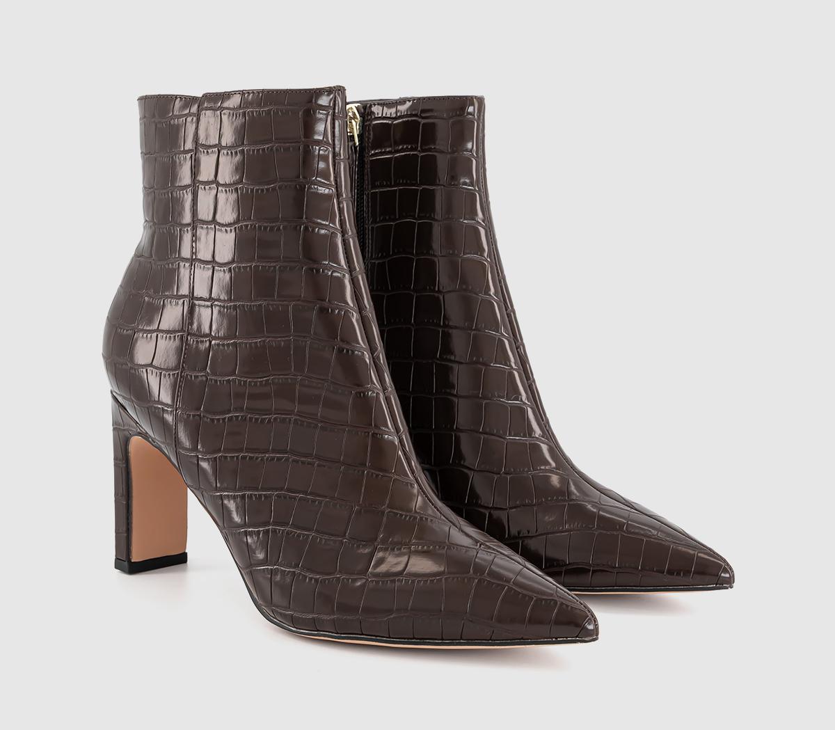 OFFICEAdele Slim Heel Ankle BootsBrown Croc
